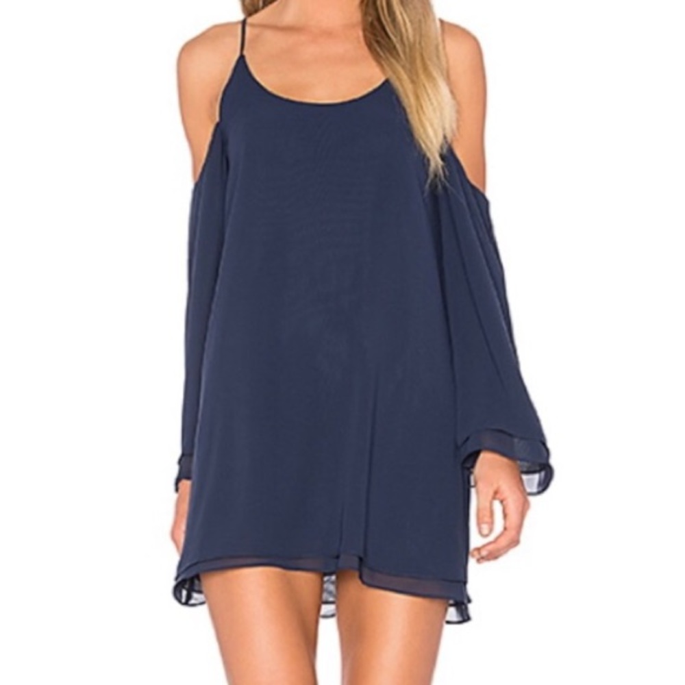 Lovers + Friends Black Cold-Shoulder Chiffon Mini Dress